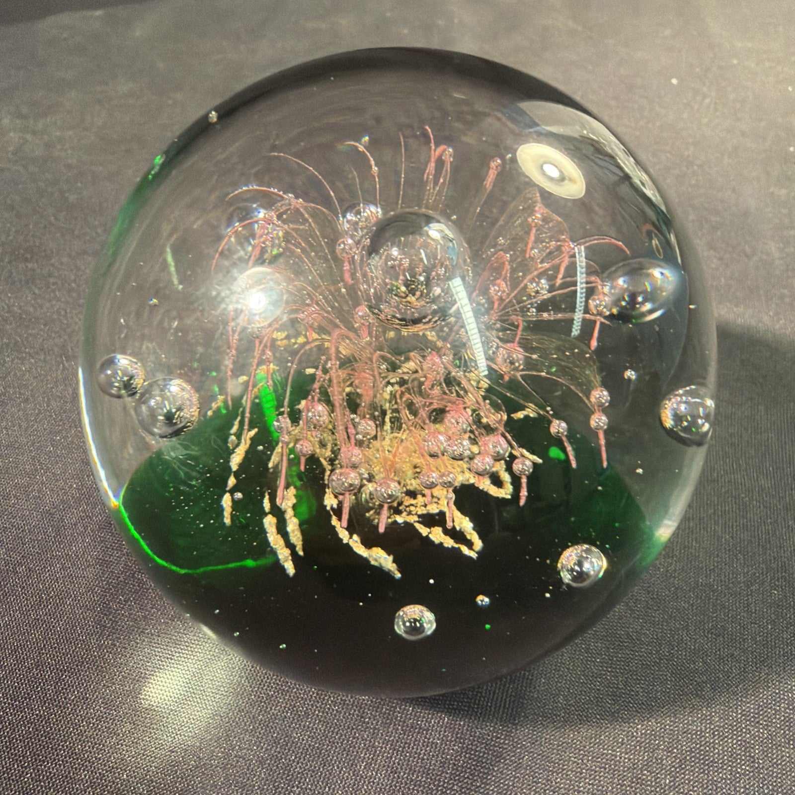 Murano Italian Firework  & Bubbles Glass paperweight 1970's Vintage  5cm D.- (2090)
