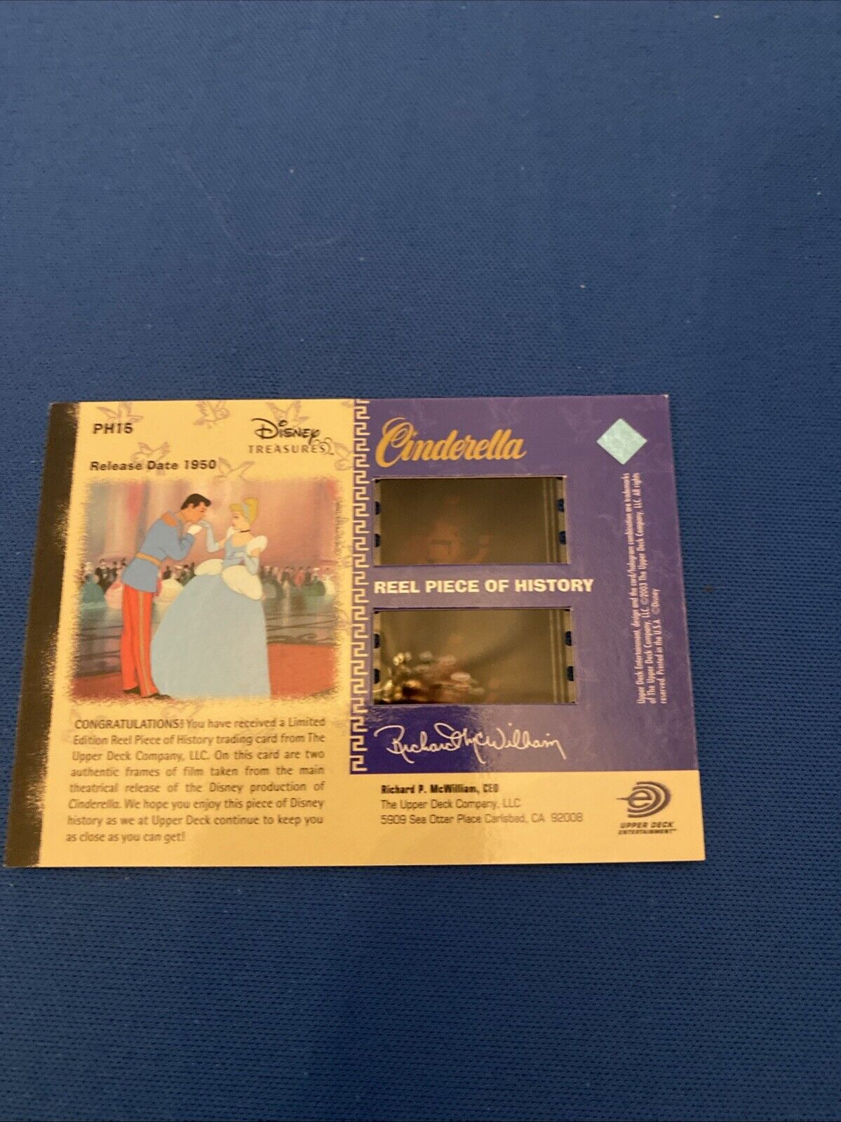 2003 Upper Deck Disney Treasures Cinderella Reel Piece of History Card PH15 5773