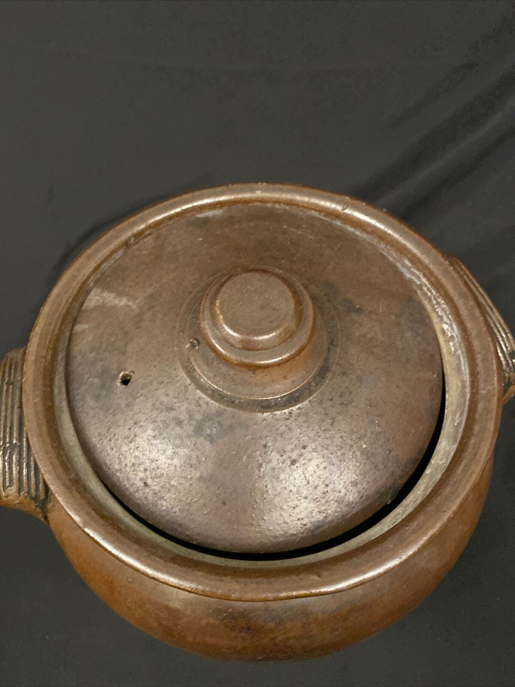 Antique Salt Glazed Brown Cook pot Handmade 18cm tall rare pot - (8560)