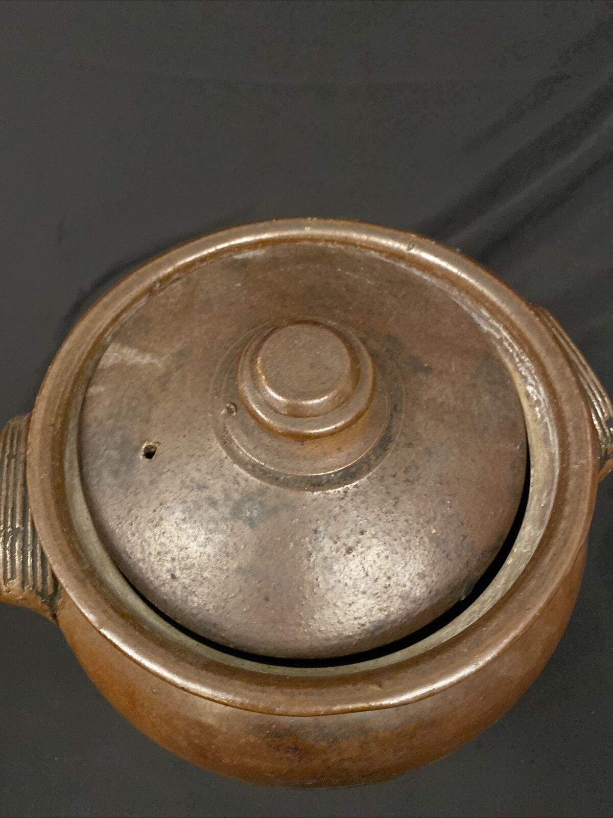 Antique Salt Glazed Brown Cook pot Handmade 18cm tall rare pot - (8560)