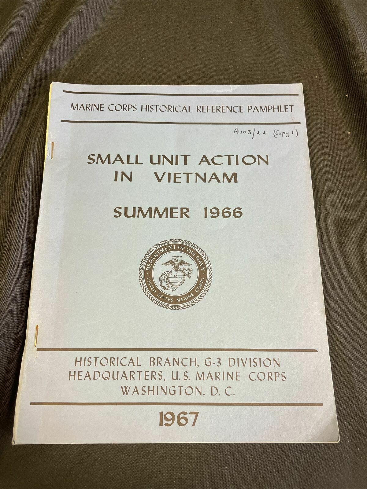 US Navy Marine Corp Reference Pamphlet SMALL UNIT ACTION IN VIETNAM 1966 - (8243