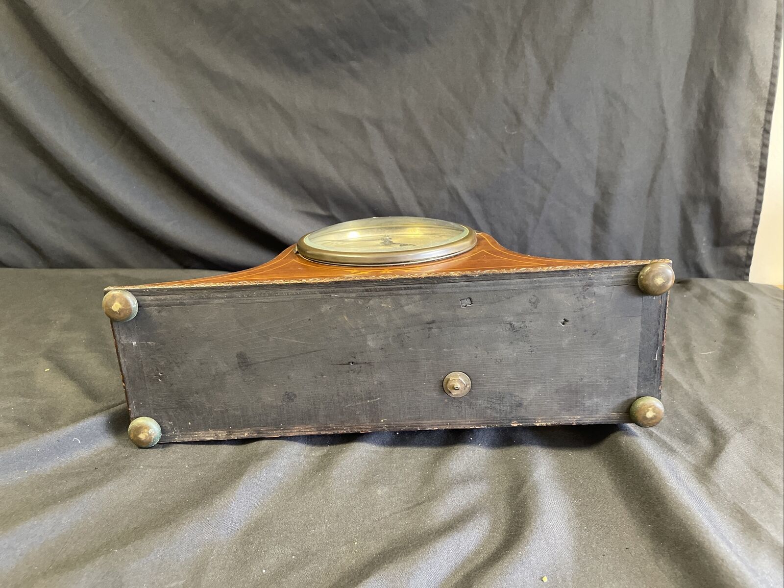 Edwardian Inlaid Mahogany Napoleon Hat Style Mantle Clock Working - (7916)