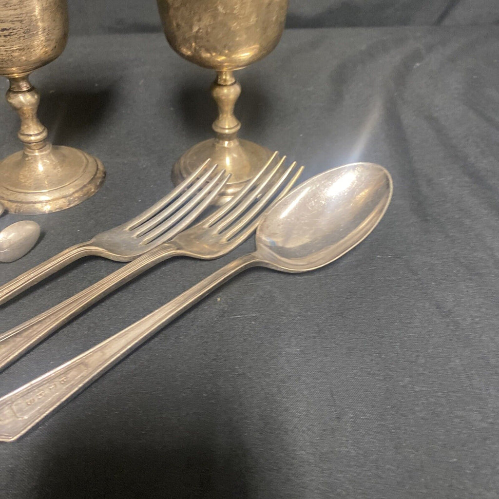 Art Deco 1920's EPNS Job lot 2 goblets, 2 forks, spoon, sugar tongs - (9086)