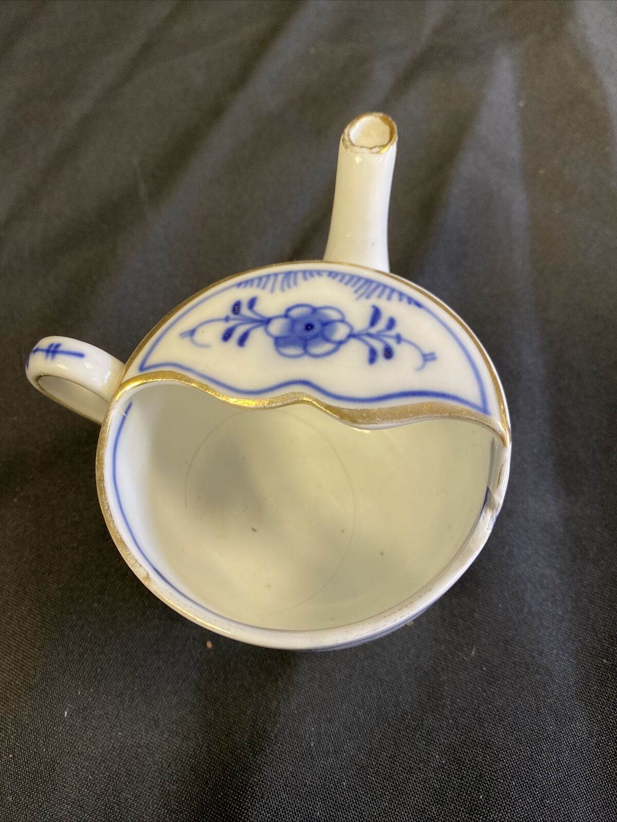 Blue and Gilt Antique Ceramic Invalid Feeding Cup Small 65mm Gilt (6467)