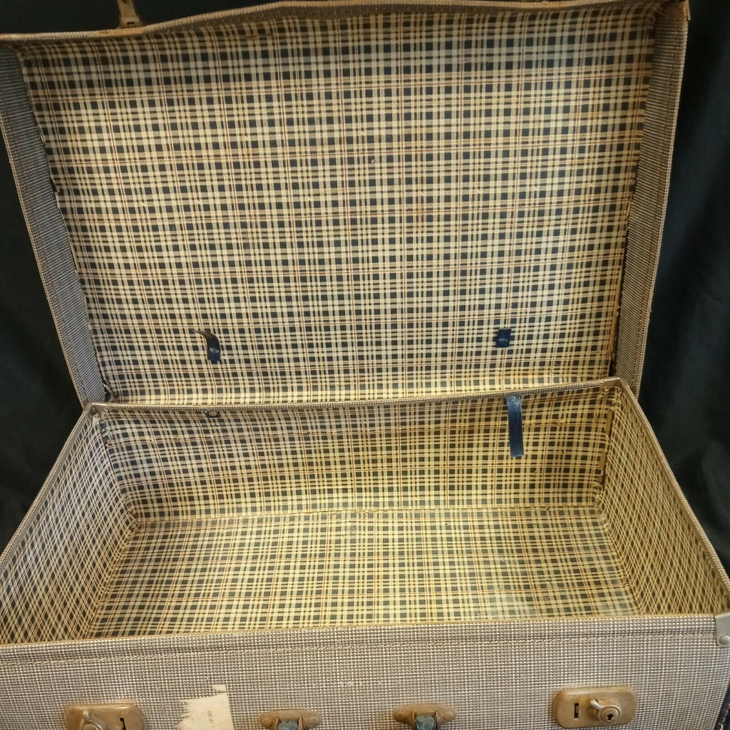 Vintage Suitcase blue check Large great storage or prop - (8091)