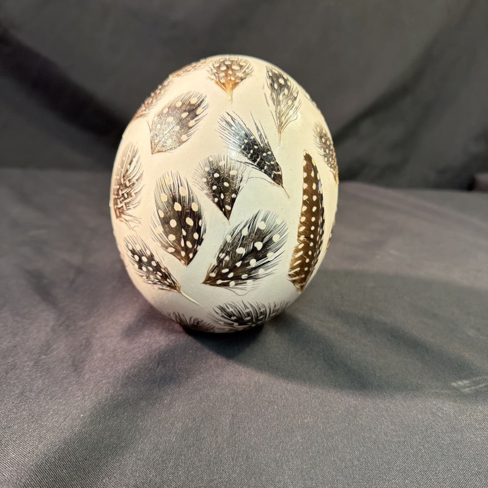 Ostrich egg Blown and decorated with Ostrich feathers African  - (1996)