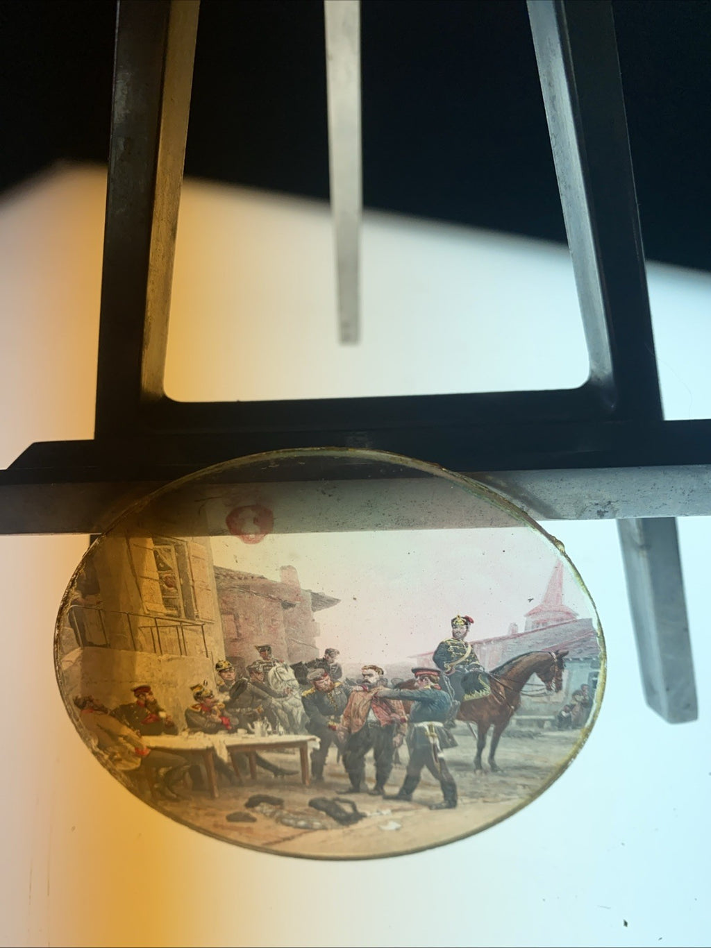 Magic Lantern Victorian Glass Round Handpainted Slide Guards Arresting (1174)