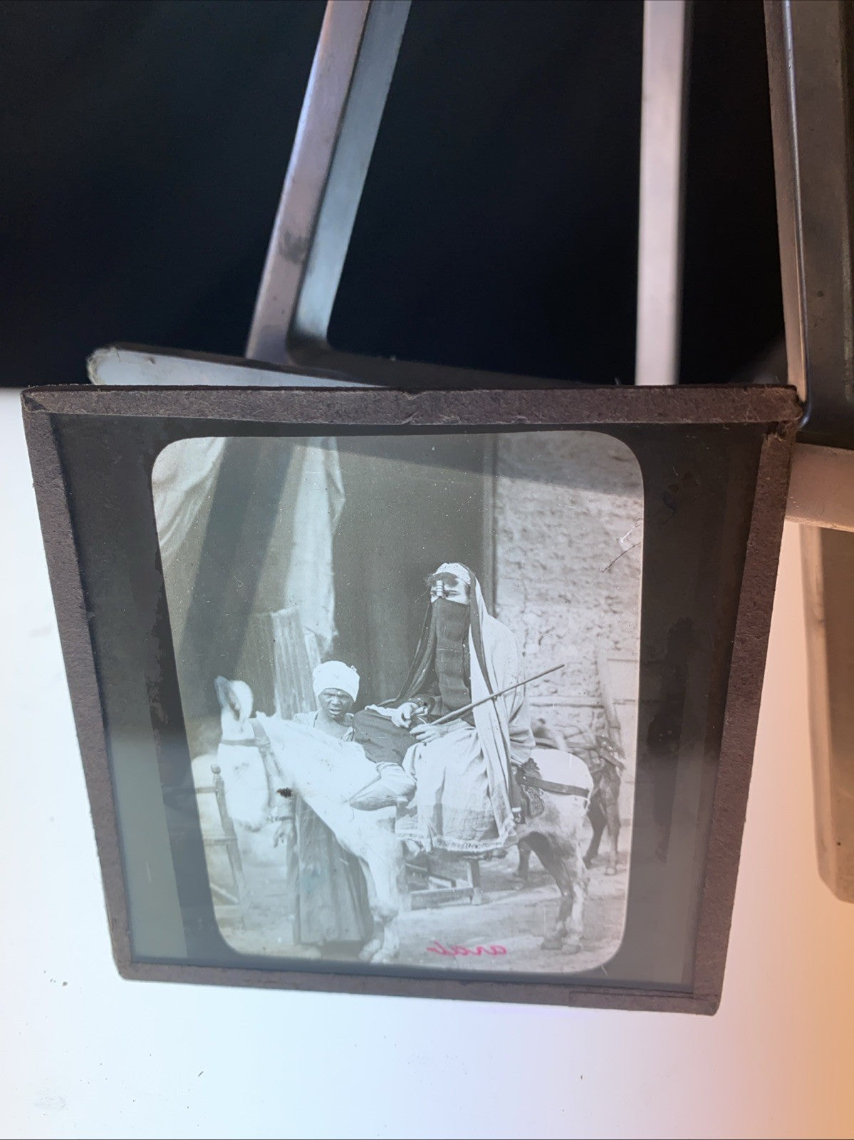 Magic Lantern Victorian Glass Square Antique Photo Ethnic Tribal People (1079)