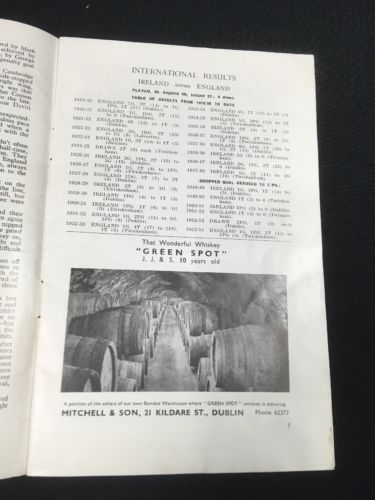 RUGBY UNION Programme Ireland Vs England Lansdowne Road February 12th 1955 (2869