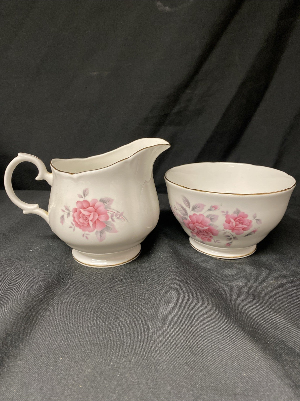 Duchess Fine China Pink Rose Sugar Bowl and Milk Creamer  - (1591)