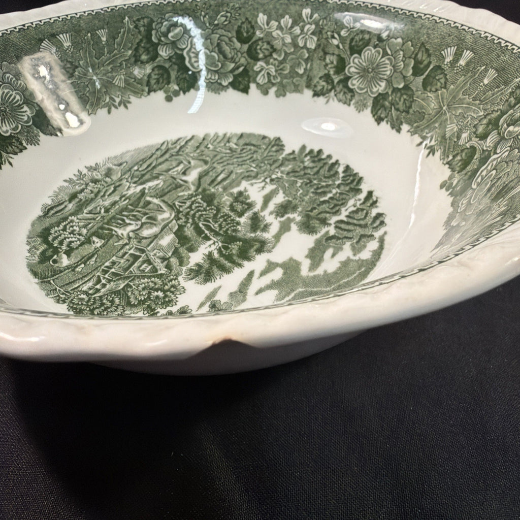 Adams Ironstone "English Scenic" Green Large Pair Serving Bowls - (2093)