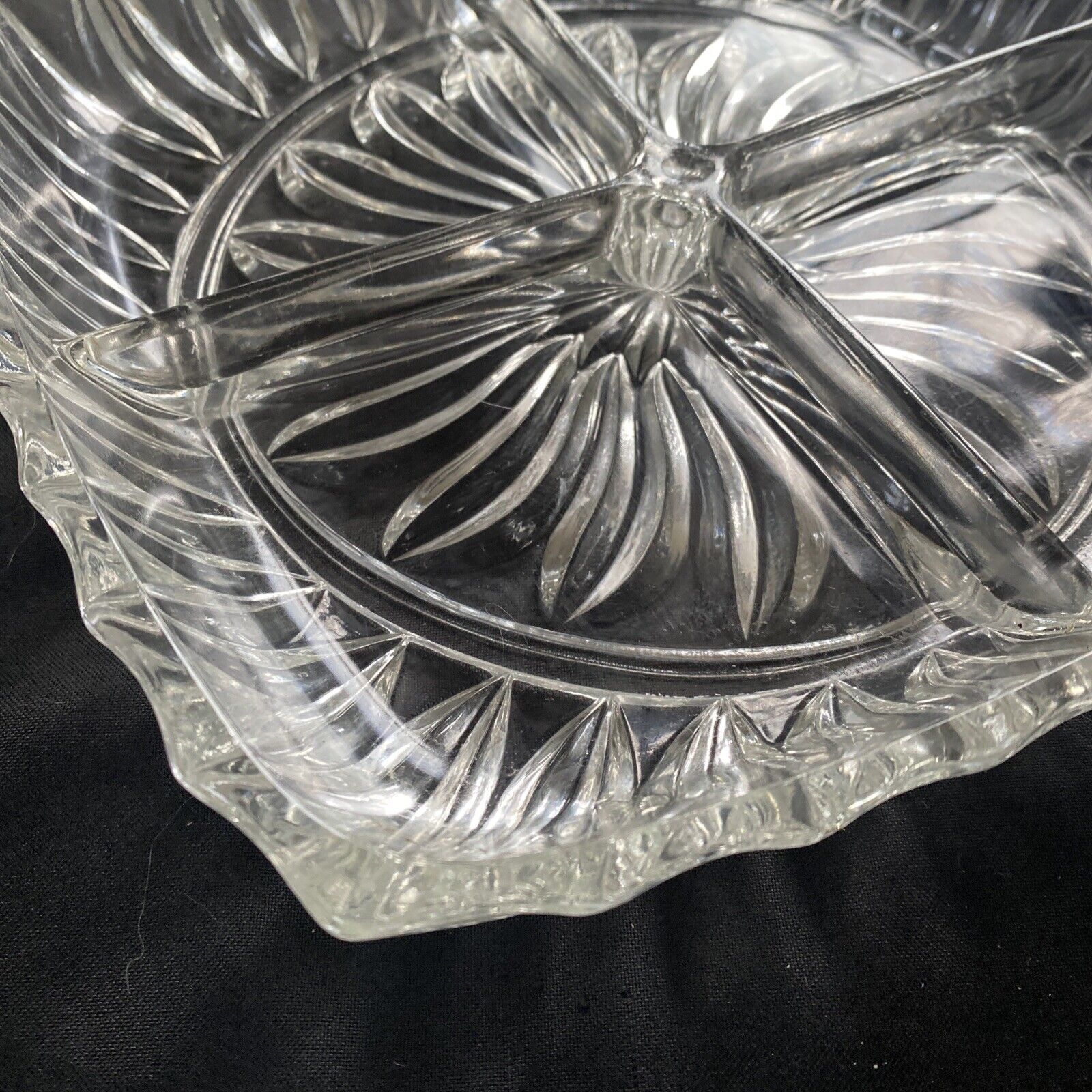 Vintage Heavy Cut Glass Serving dip snack nibbles dish - 9354