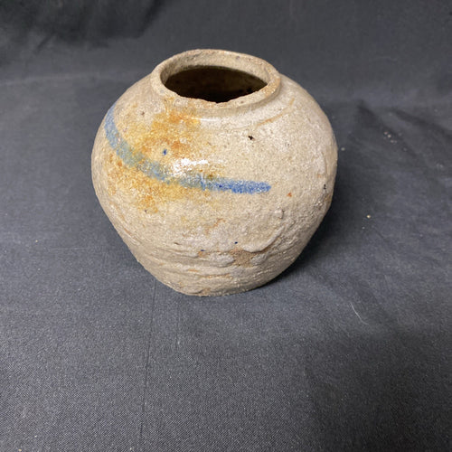 Antique Japanese Stoneware Ginger Jar 9cm x 10cm C-1800s -(1373)