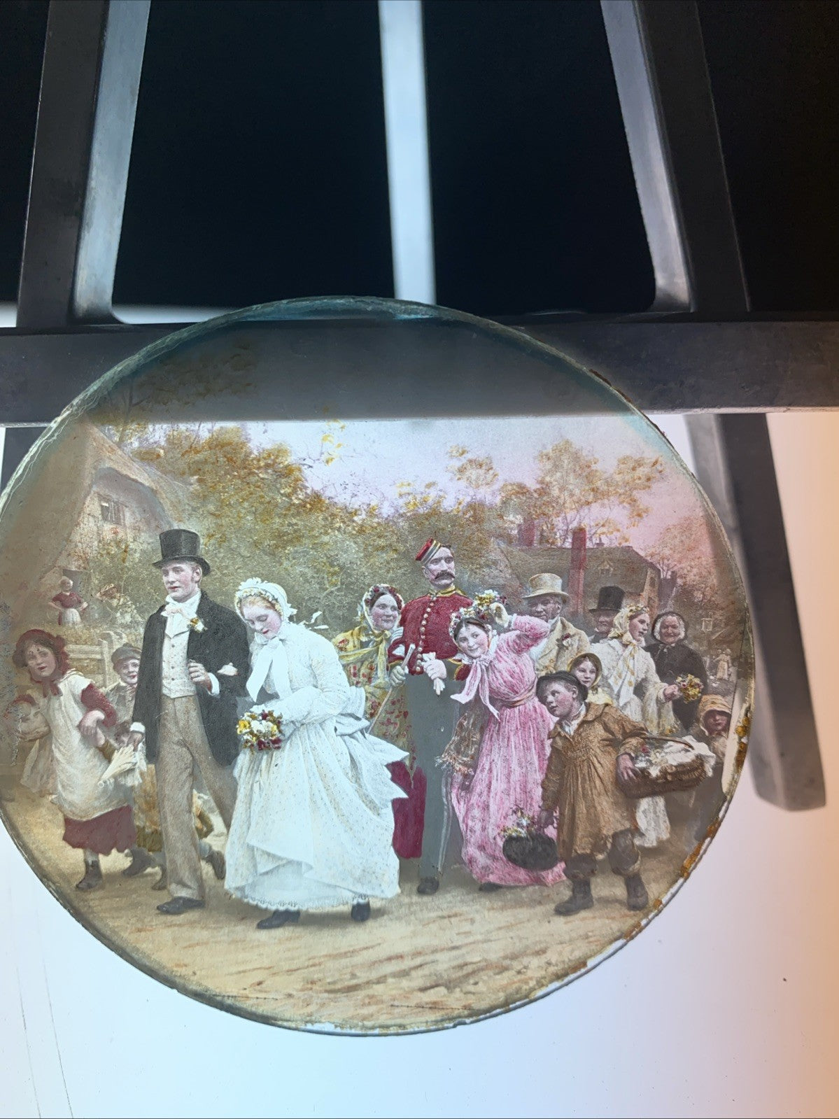 Magic Lantern Victorian Glass Round Handpainted Slide The Wedding - (1093)
