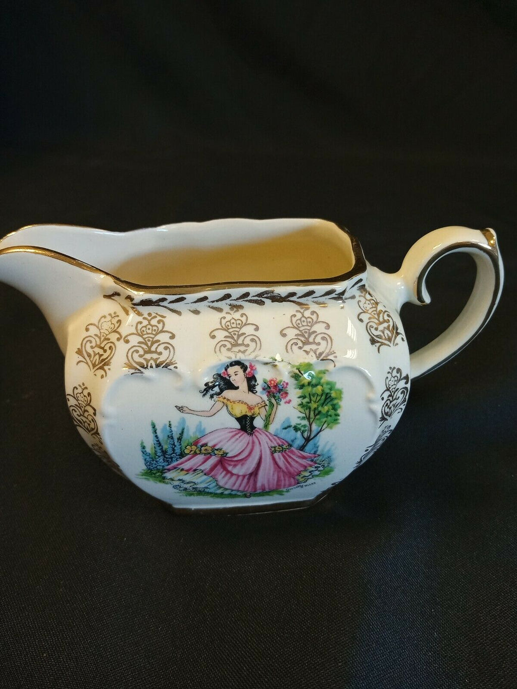 Vintage Sadler Cream Jug DAINTY MISS Gilded 7.5cm Tall - (7892)