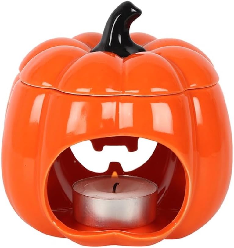 Spooky Orange Ceramic Jack-O-Lantern  Oil wax Burner Tea Light Holder