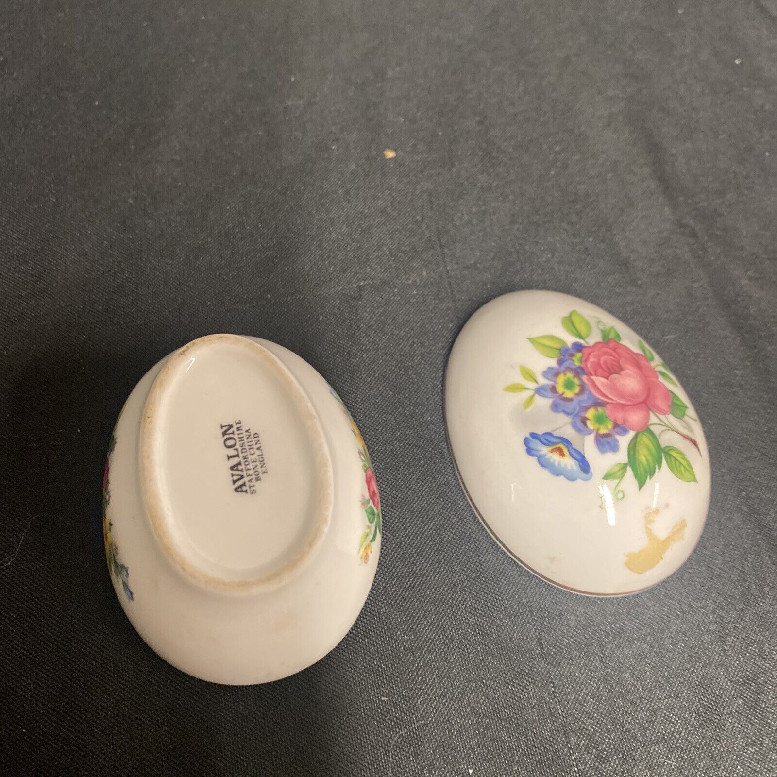 Trinket Box EGG -  Avalon Staffordshire England Bone China Floral Design - (9318)