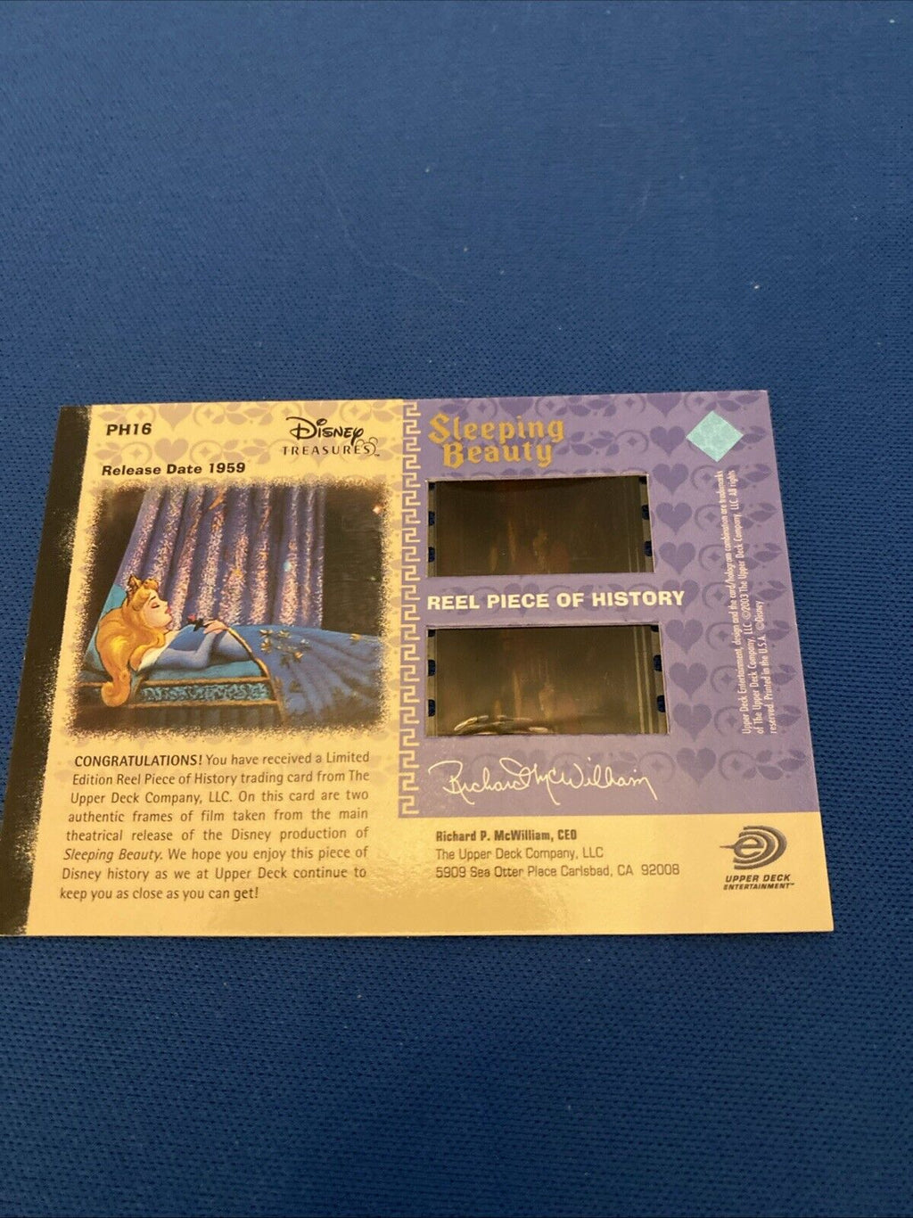 2003 Upper Deck Disney Treasures Sleeping Beauty Reel Piece Card PH16 (5777)