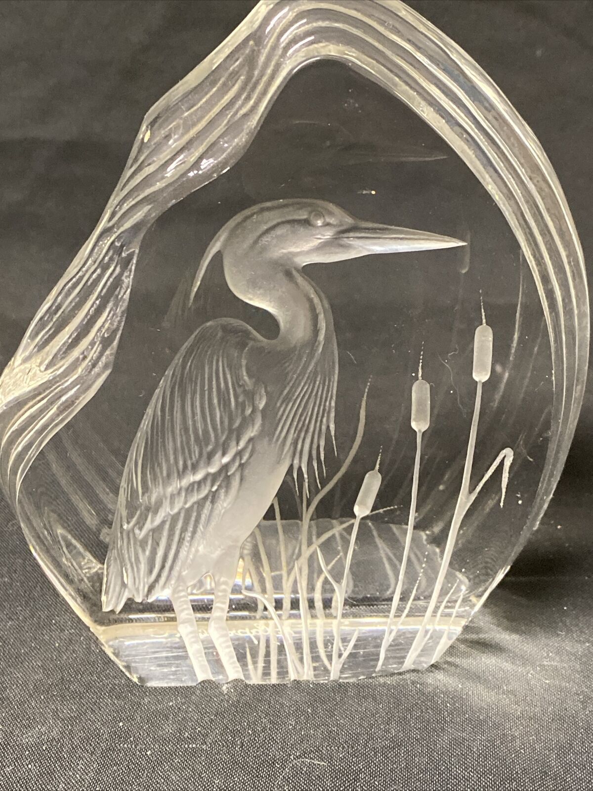 Vintage 70's Swedish Crystal Glass Paperweight Signed Kingfisher - (5032)