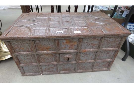 Antique Victorian Safe Metal Strongbox Ornate Rare Piece - (5056)