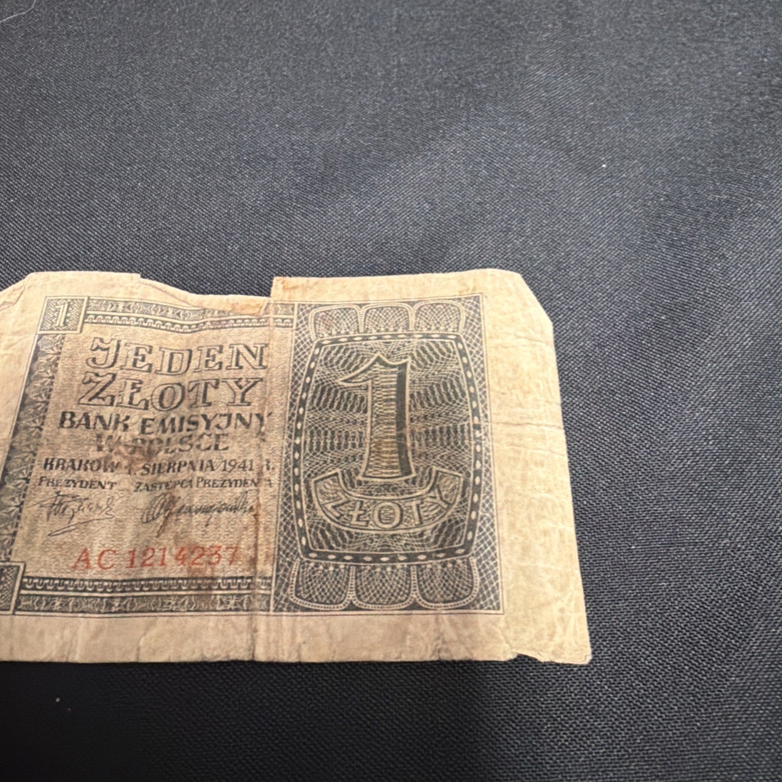 Bank Note Antique Poland 1 Zeoty Jeden Circulated 1941 - (2318)