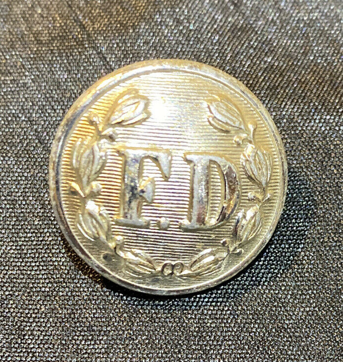 FIRE BRIGADE Vintage Button FD Fire Department in Wreath Chrome 25mm  (7610