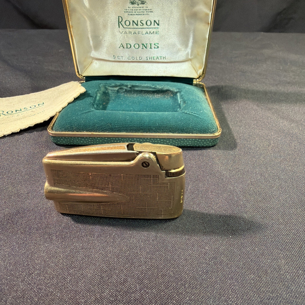 Ronson Varaflame Adonis 9ct Gold Sheath Lighter, box and cloth - (1999)
