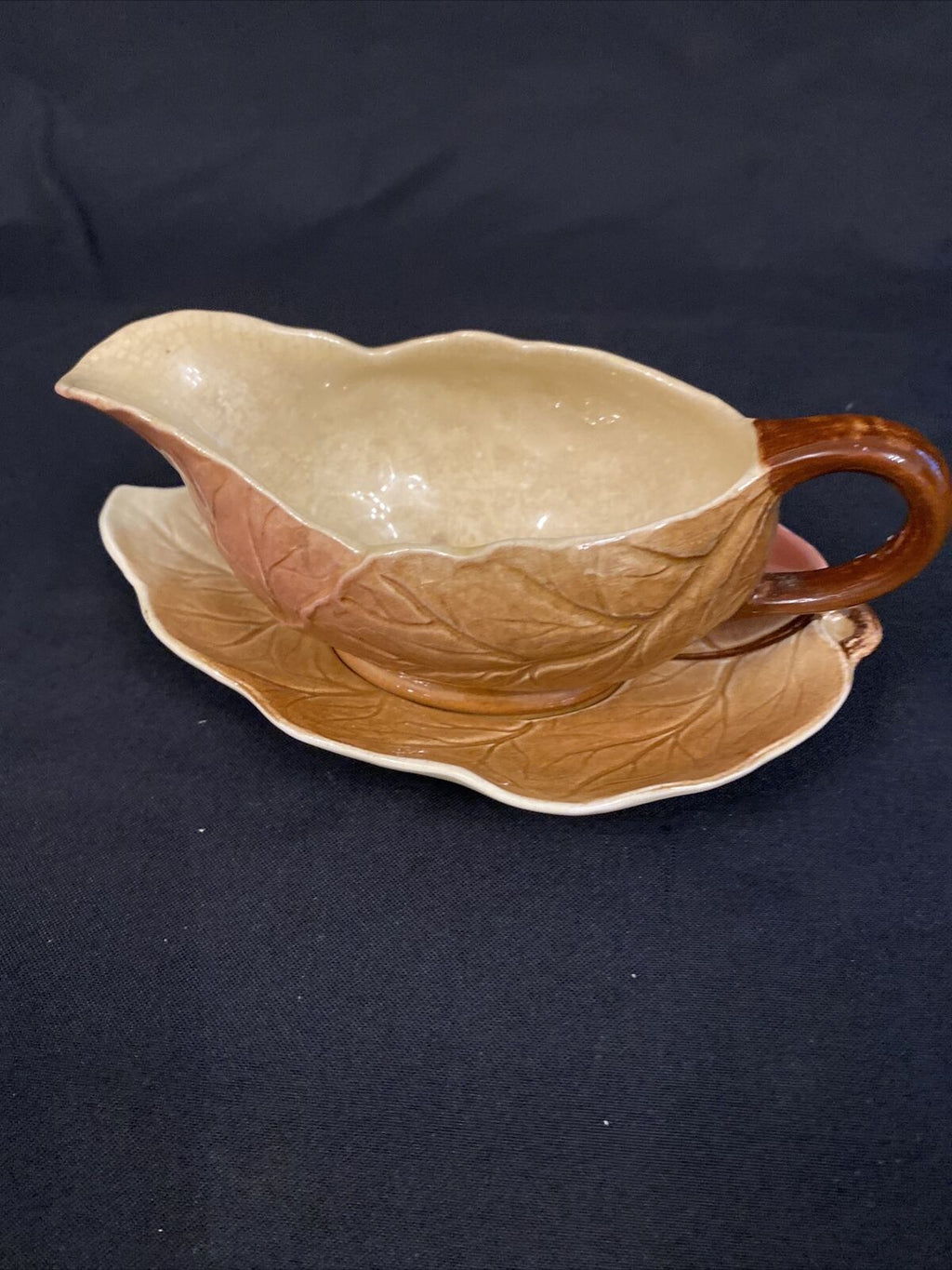 Vintage Royal Winton Autumn Leaves sauce gravy boat and plate - (8461)