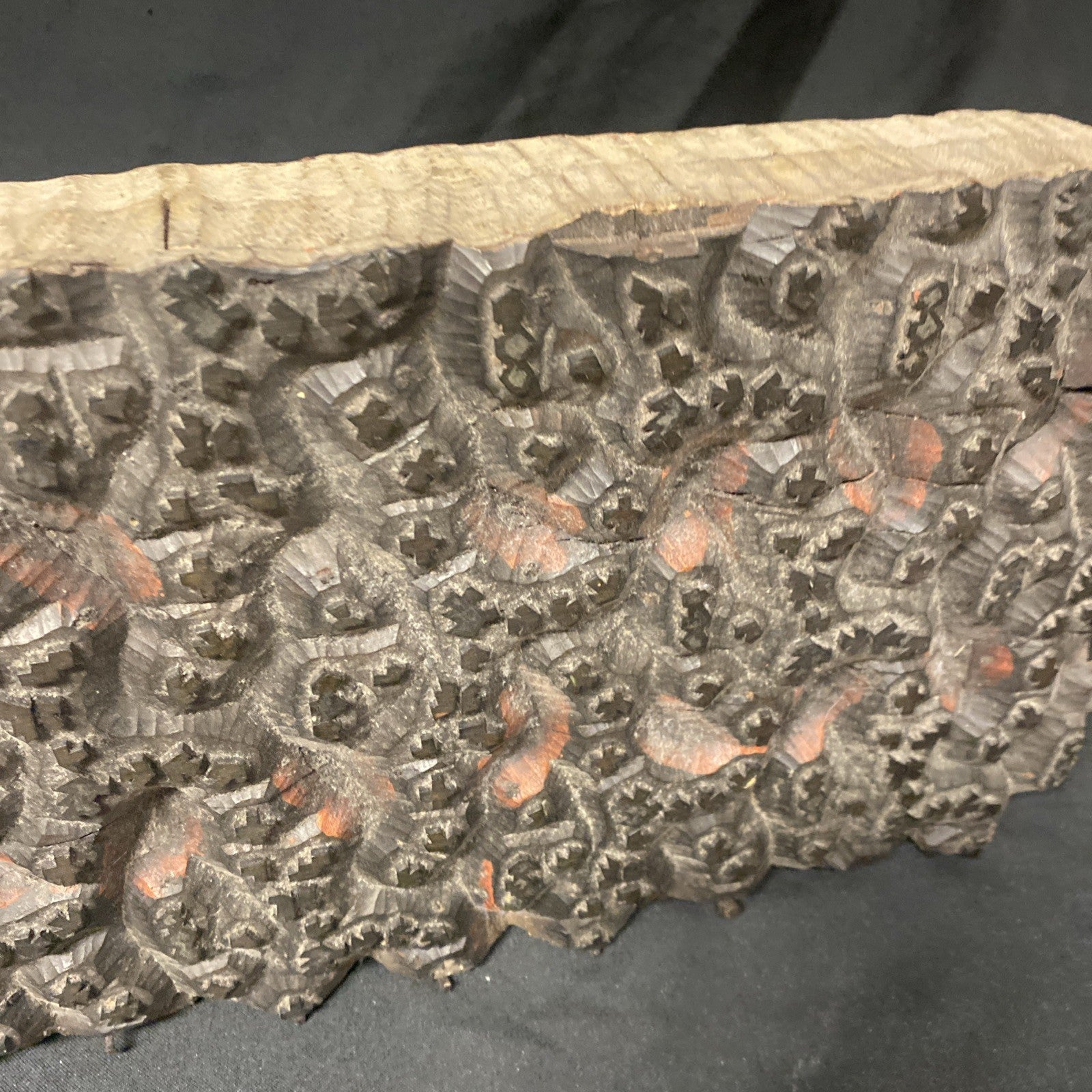 Antique Textile / Wallpaper Printing Block Large Carved Wood - (1026)