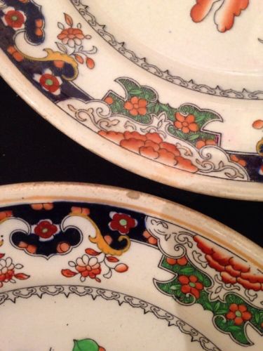 MINTON Imari Pattern Peony and red bird x 3 Plates 1860  - VERY RARE    (1355)