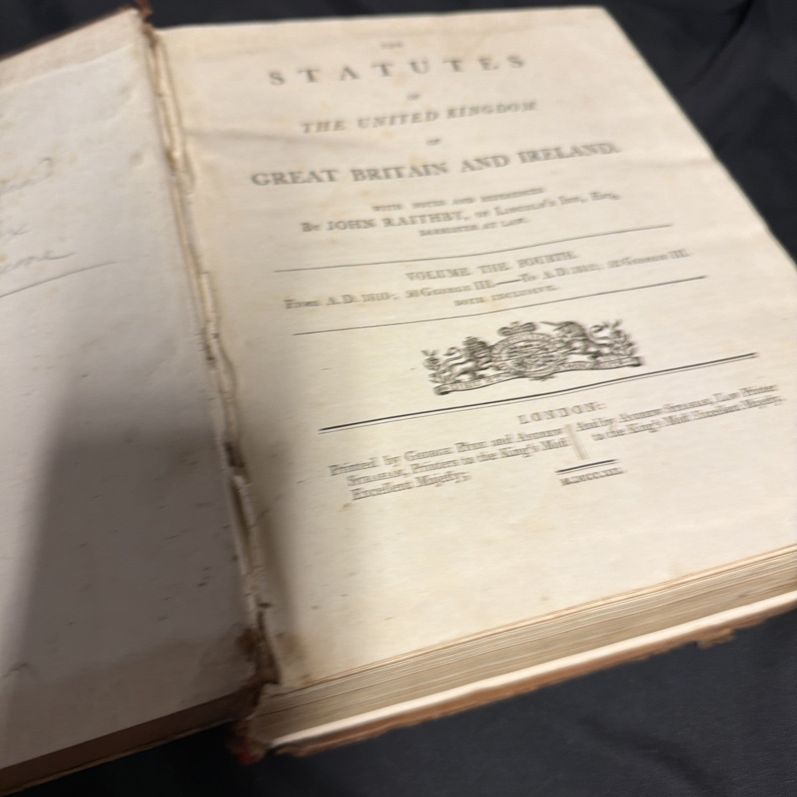 The Statutes of United Kingdom George III 1810 to 1812 Vol 4 huge Book - SKU (1909)