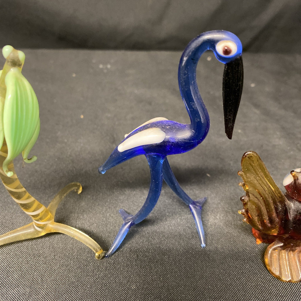 Murano x 3 1970's Glass figures Palm Tree, Owl, Heron - (1640