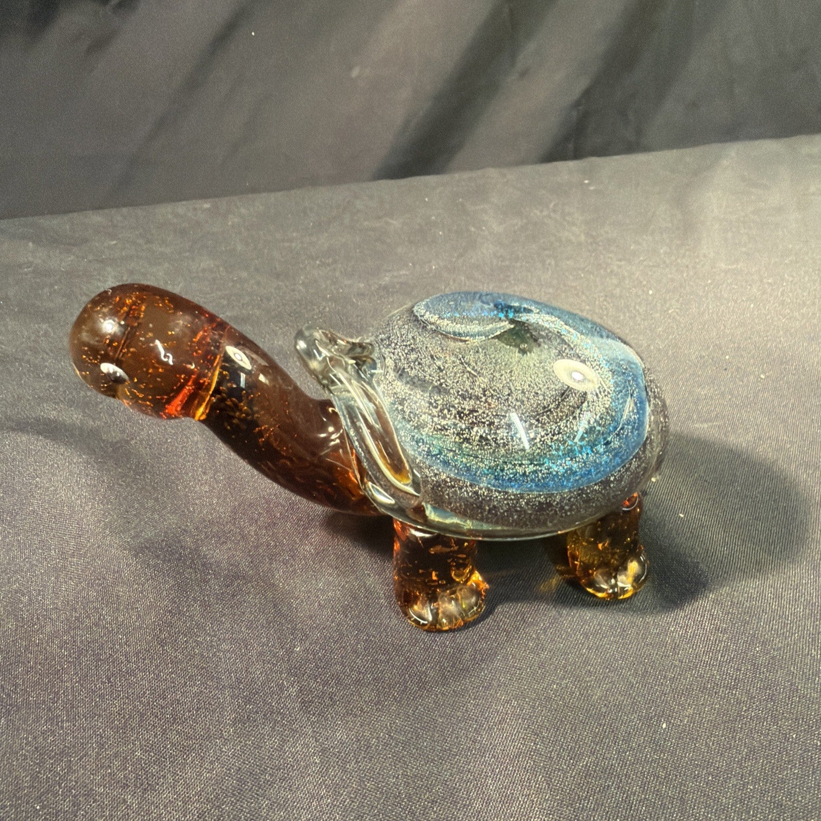Murano Glass Turtle Amber Glass Ornament 15cm Vintage 1970's - (2084)