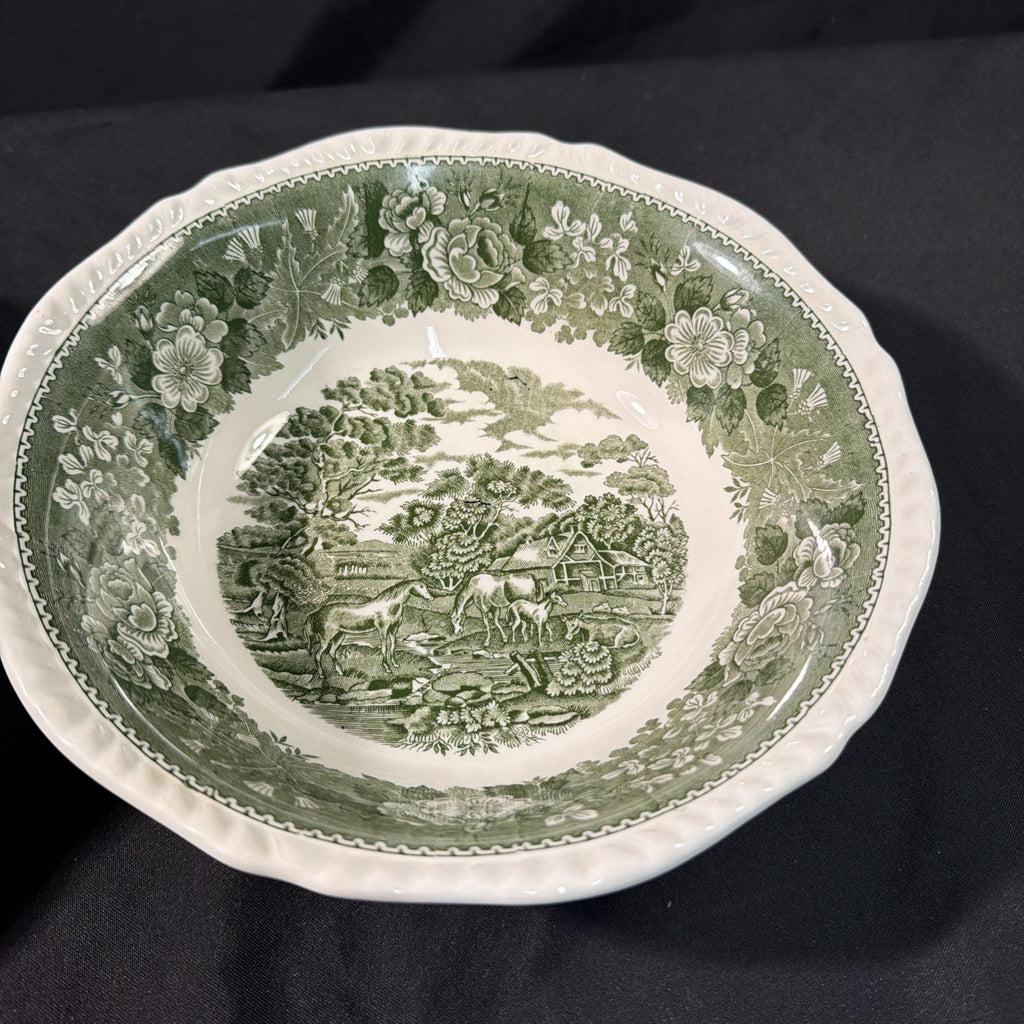 Adams Ironstone "English Scenic" Green Large Pair Serving Bowls - (2093)