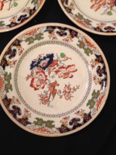 MINTON Imari Pattern Peony and red bird x 3 Plates 1860  - VERY RARE    (1355)