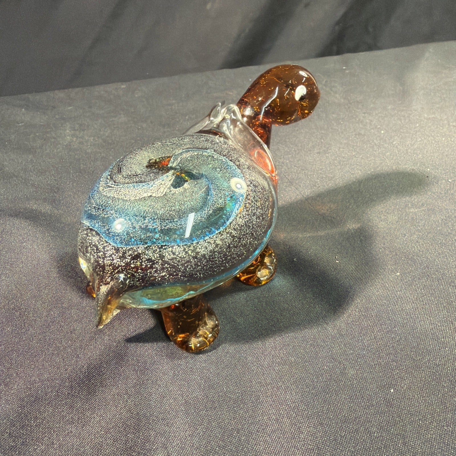 Murano Glass Turtle Amber Glass Ornament 15cm Vintage 1970's - (2084)
