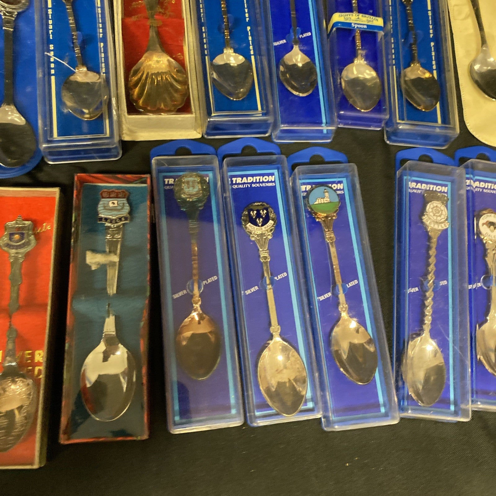 55 Collectable Souvenier Silver Plated Spoons Boxed Some Rare- (1585)