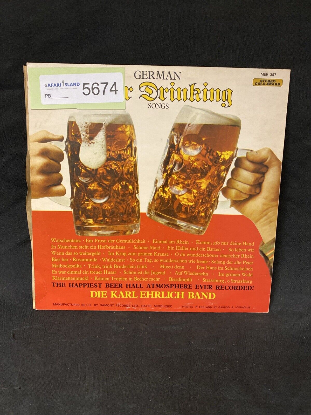 VINYL RECORD - German Beer Drinking Songs 1975 Excellent Cond MER397 -(5674)