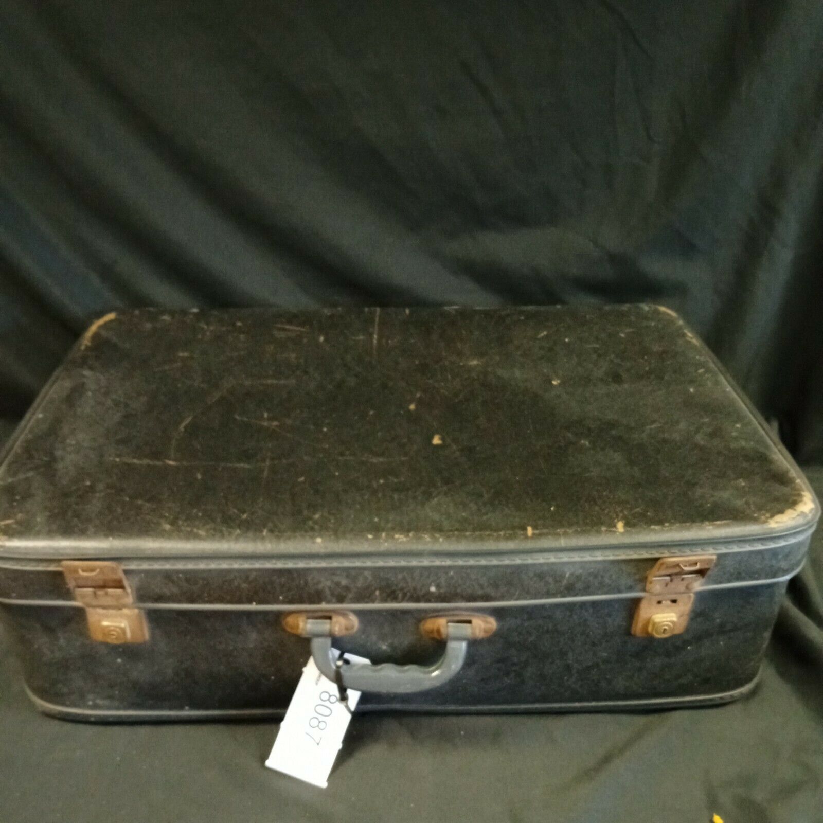 Vintage suitcase Large blue plastic and fabric case prop / storage 1960's - (8087)