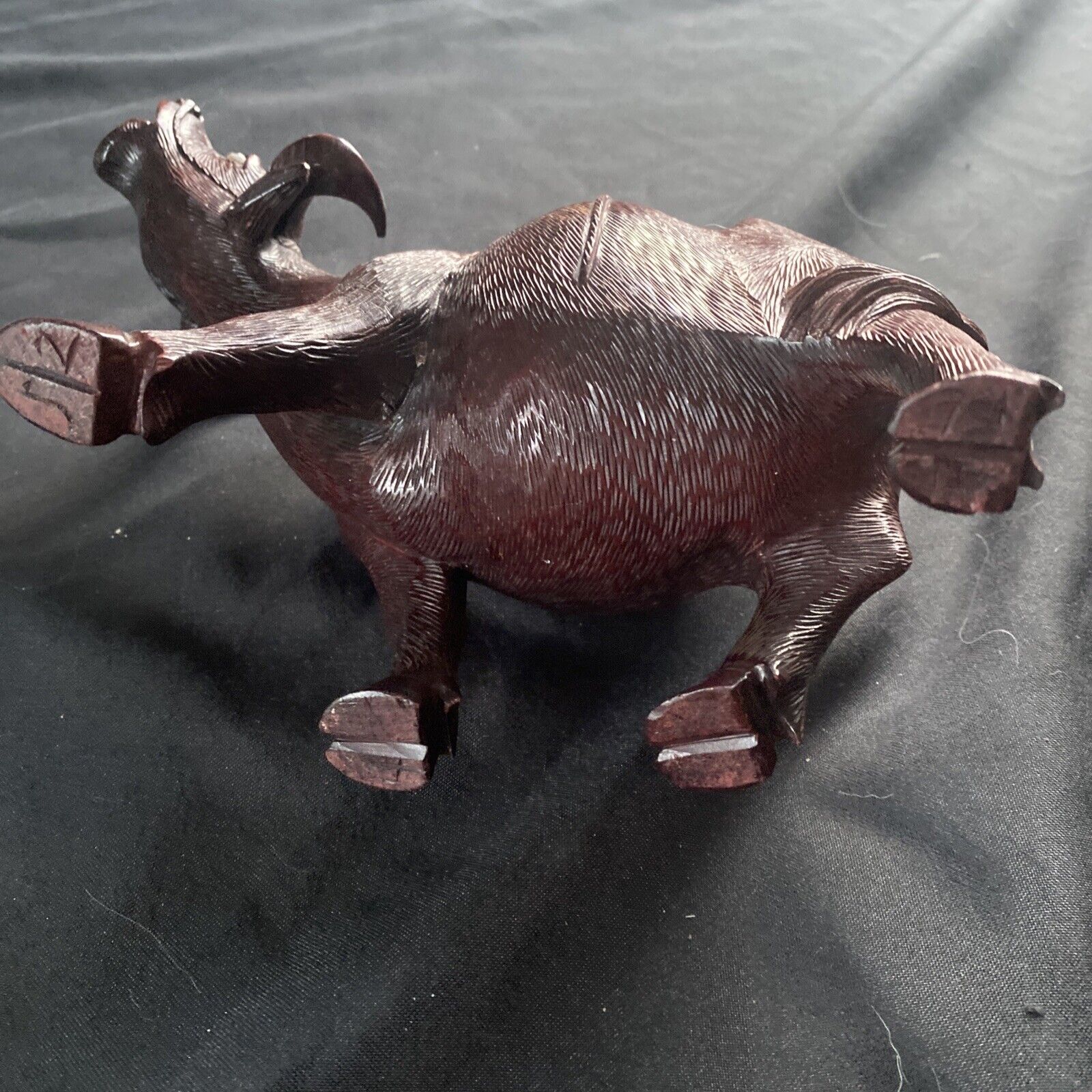 Late 19th century Chinese hardwood carved water buffalo or oxen Signed - (9404)