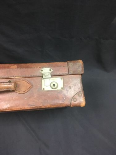 Antique Leather heavy suitcase - "AGANDCO" Locks - Automobilia Film Props -(2713