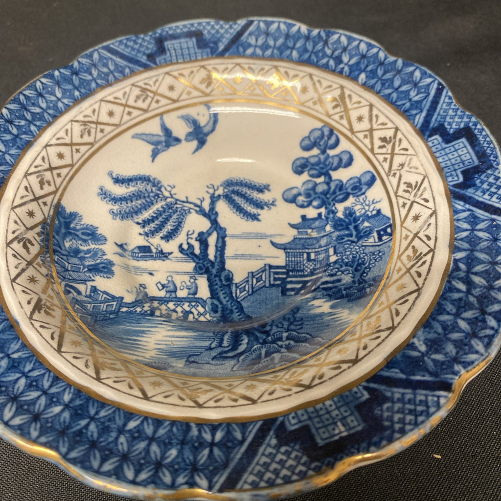 Booths Real Old Willow A8025 Wavy Edge Gilded 14cm Bowl Saucer 1940s - (1714)