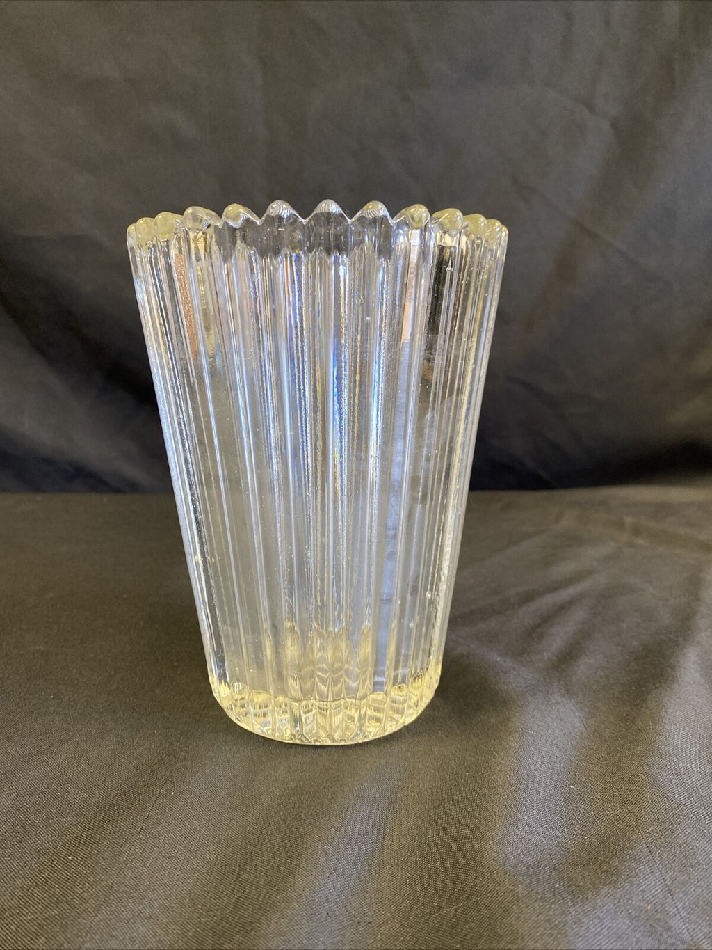 Vintage Vase heavy ribbed beautiful condition 16cm tall Practical solid - (7724