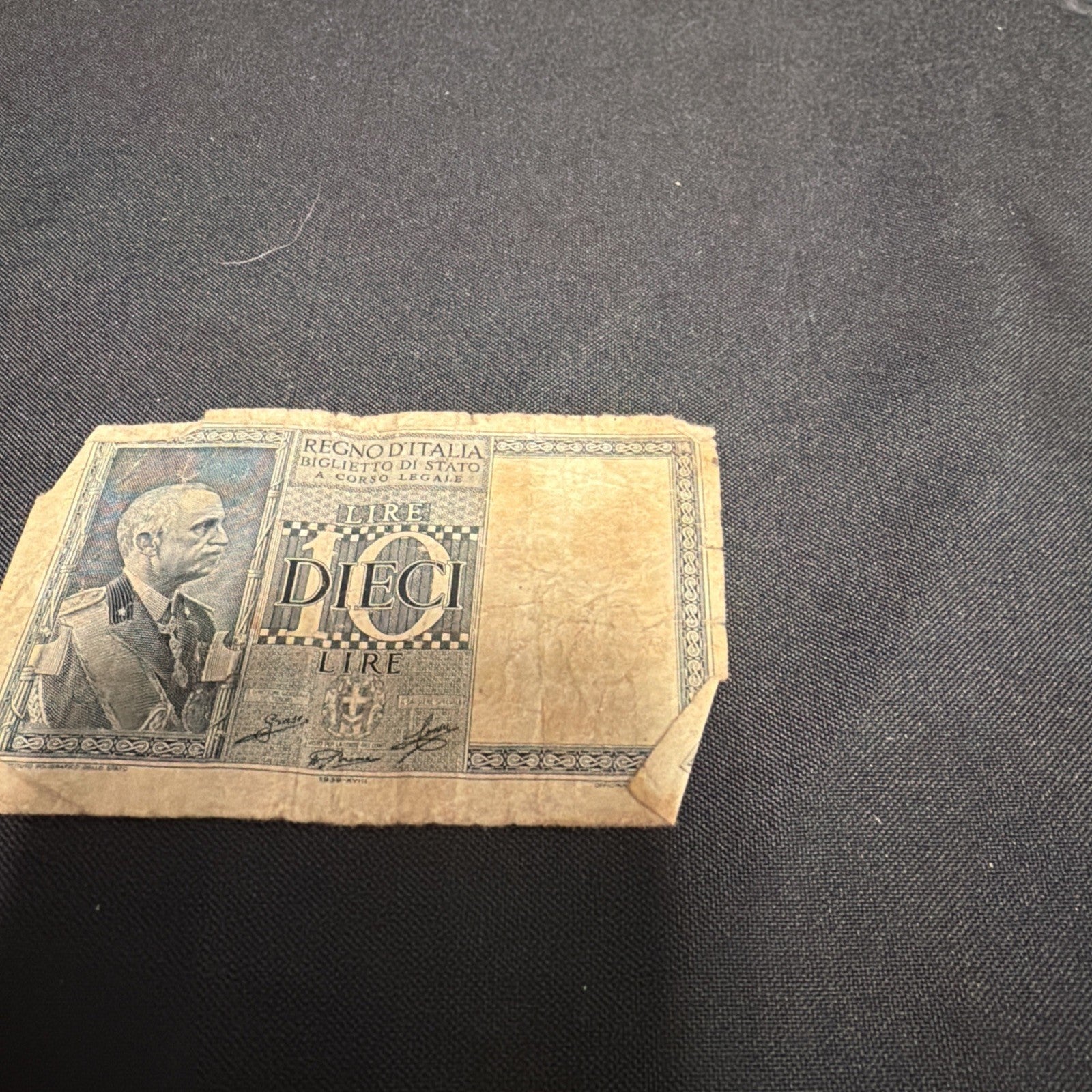 Bank Note Antique Regno D'Italia 10 Dieci Lire Cinque 1939 Circulated - (2306)