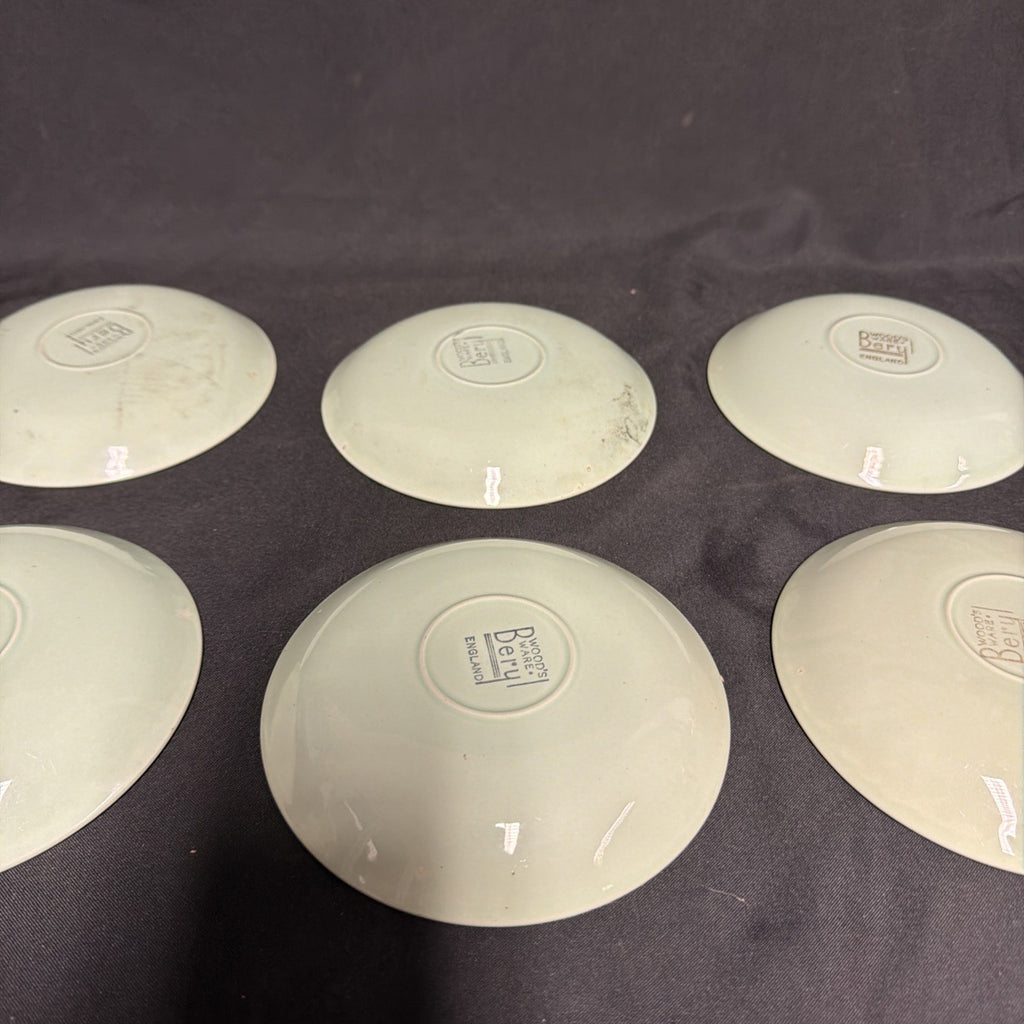 Wood's Ware Beryl Utility Green 1940's Ceramic Tea Saucer x 6 - (1919) 