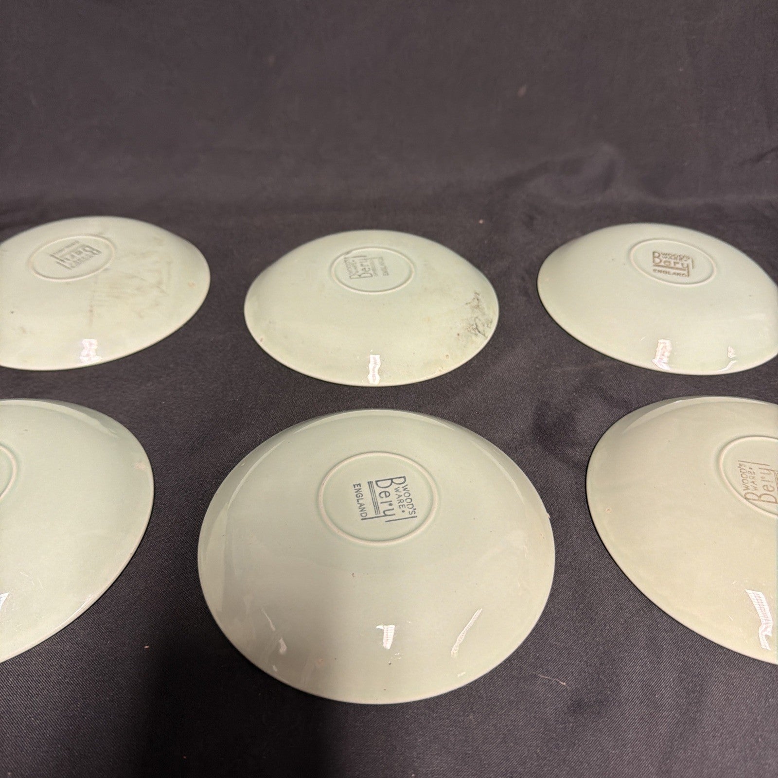 Wood's Ware Beryl Utility Green 1940's Ceramic Tea Saucer x 6 - (1919) 