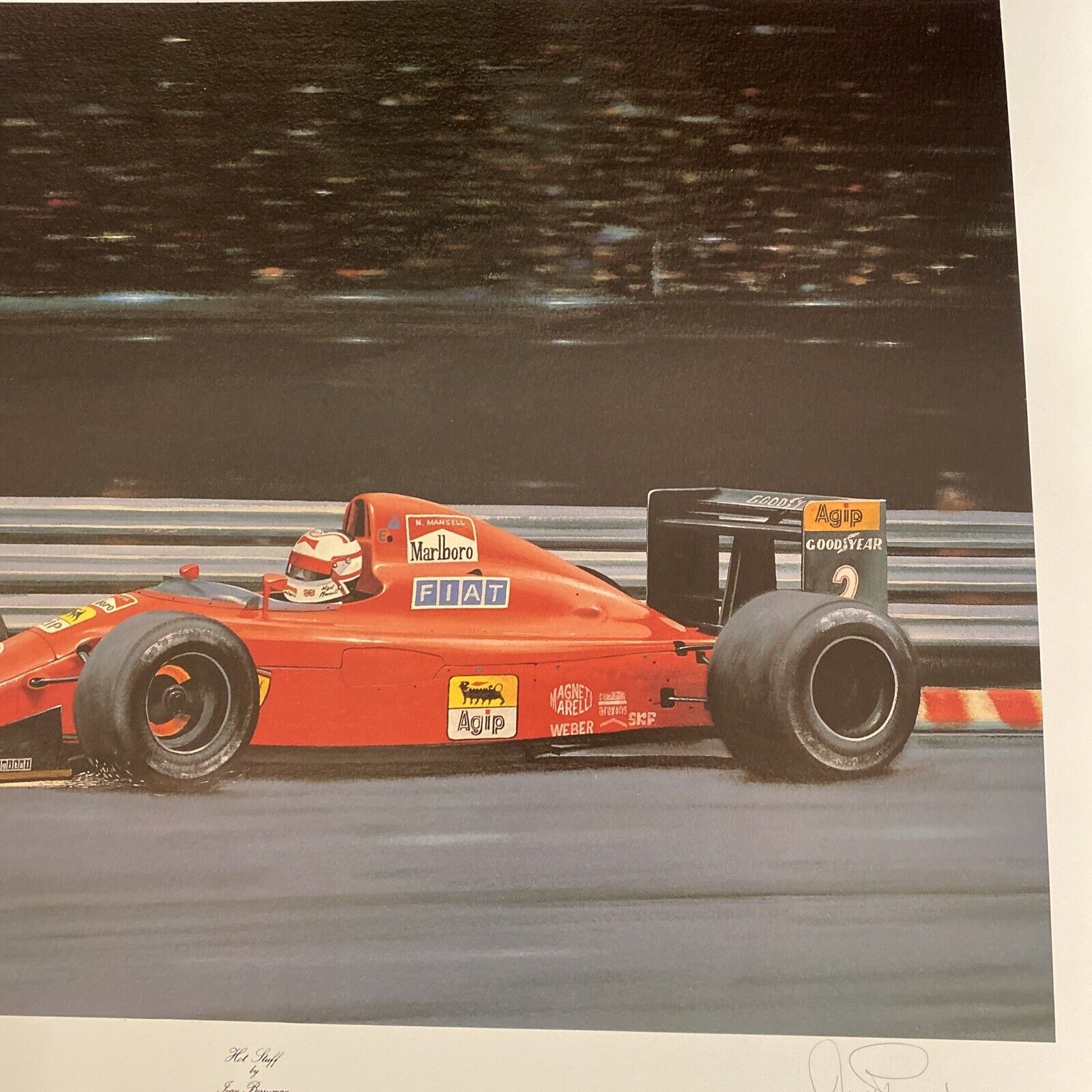 Hot Stuff by Ivan Berryman Ltd Edition /500 print 1990 F1 Nigel Mansell Fiat