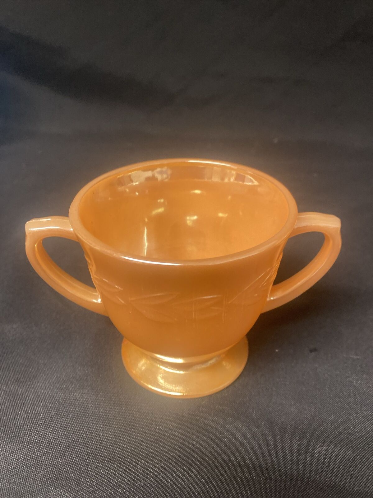 Vintage FIRE KING Oven Ware PEACH LUSTRE c1950 Glass USA Laurel Creamer & Sugar