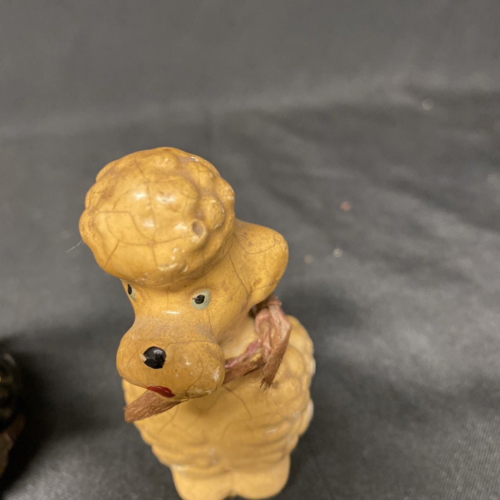 Vintage 1950's Chalkware Dogs / Poodles Pair Cream and Black - (1448)