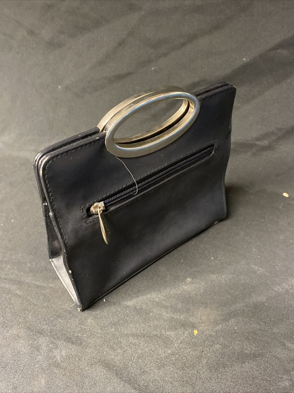 Vintage Jane Shilton Clutch Handbag Clubhouse midnight blue, metal handles (9146
